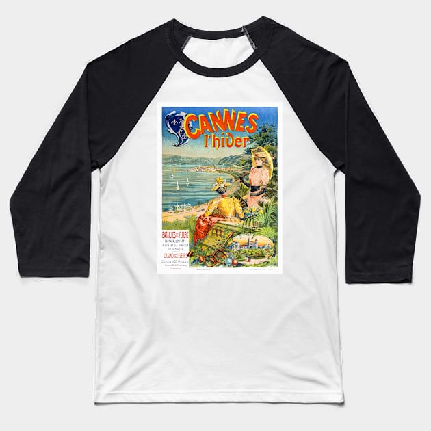 Vintage Travel Poster France Cannes l'hiver Baseball T-Shirt by vintagetreasure